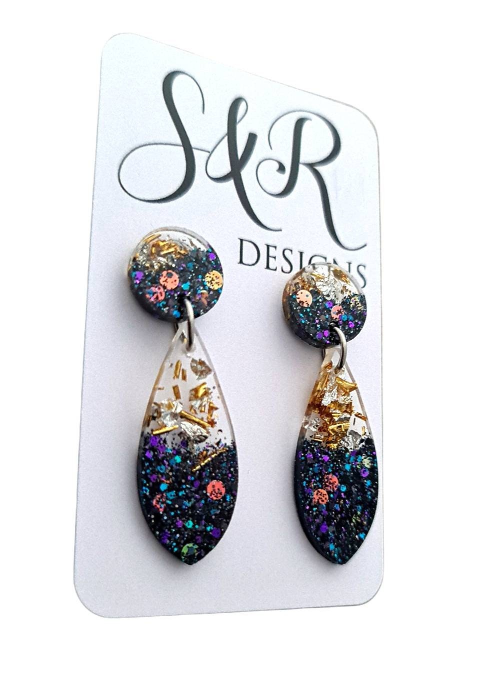 Teardrop Stud Earrings, Statement Custom Earrings, Choose Colour, Dangle Earrings