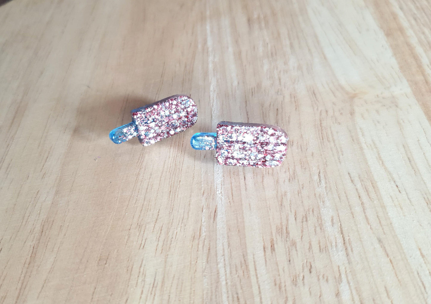 Pink Icy Pole Stud Glitter Earrings, Pink Silver Mix with Blue Ice Cream Earrings, Statement Food Lover Earrings