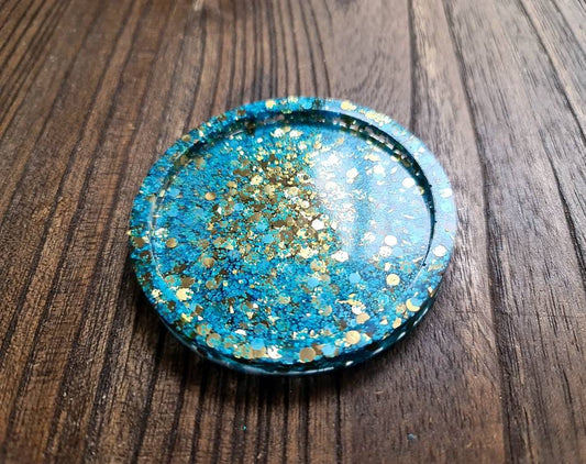 Resin Trinket Ring Dish, Coaster Blu Gold Glitter Mix