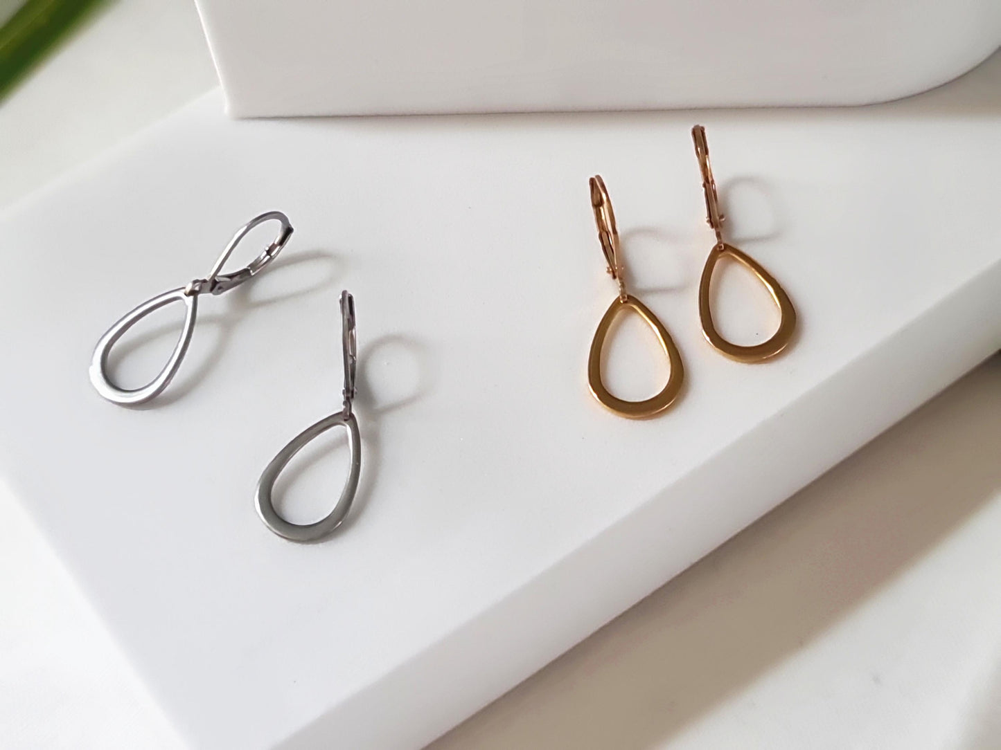 Teardrop Leverback Earrings, Stainless Steel Dangle Leverback, threaders or Hook Earrings in Silver or Gold