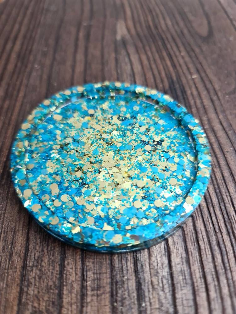 Resin Trinket Ring Dish, Coaster Blu Gold Glitter Mix