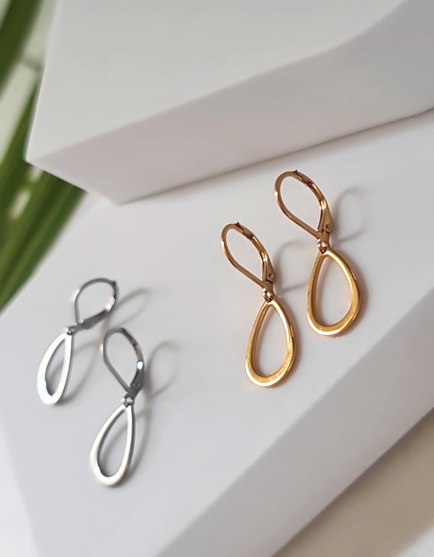 Teardrop Leverback Earrings, Stainless Steel Dangle Leverback, threaders or Hook Earrings in Silver or Gold