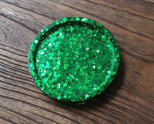 Emerald Green Resin Trinket Ring Dish, Coaster Green Glitter Mix