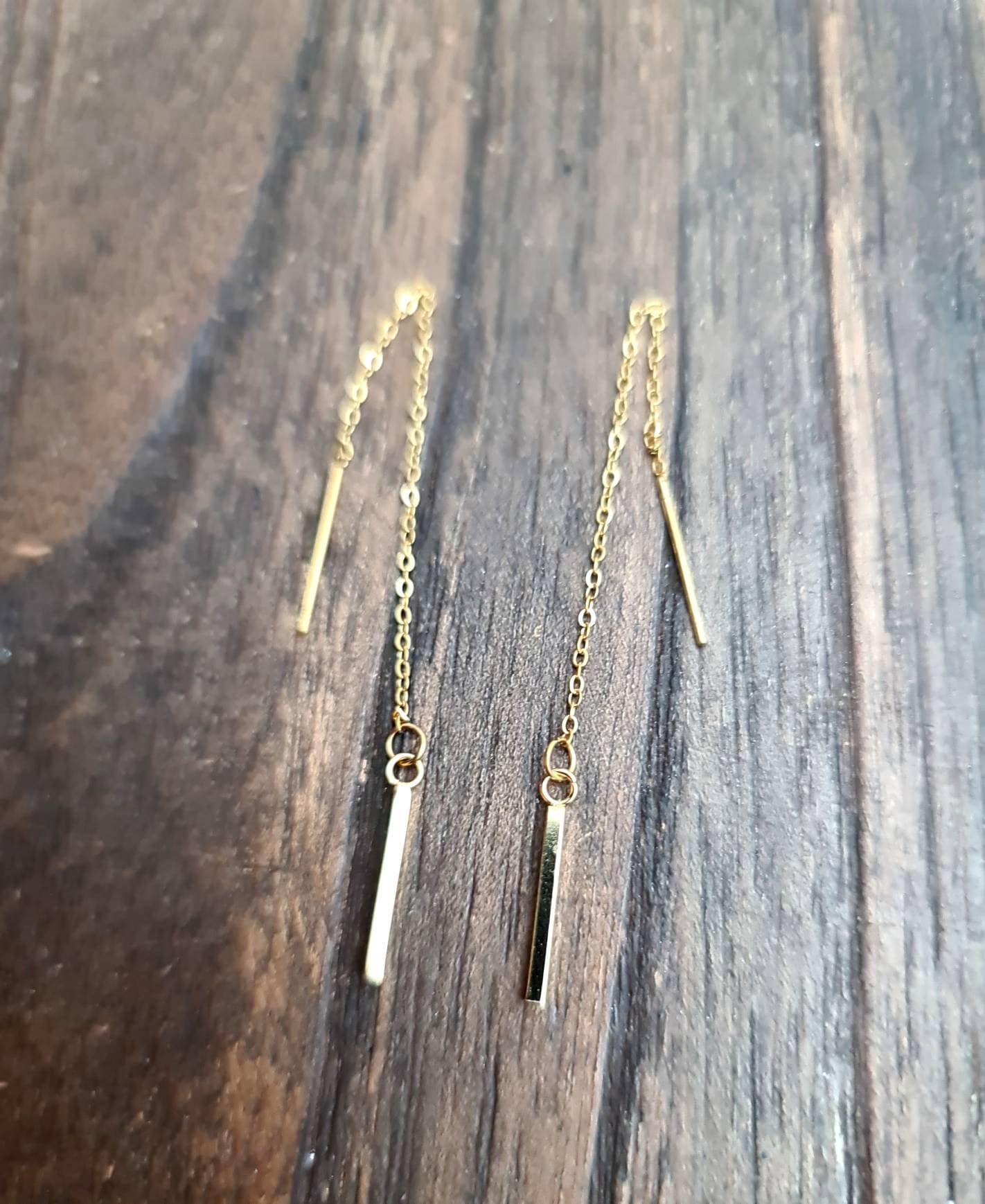 Silver Bar Threader Earrings, Stainless Steel Long Bar Dangles.