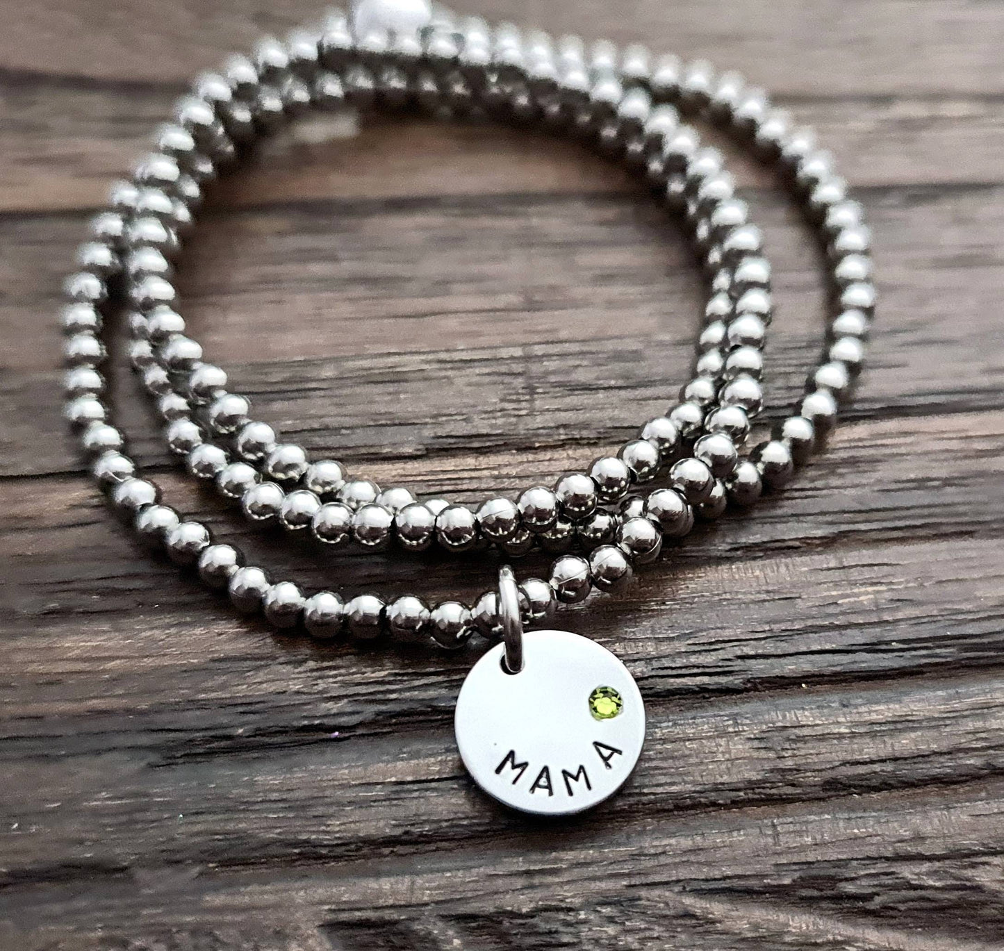 Personalised Birthstone Bracelet, Hand stamped Triple wrap ball bracelet, personalised birthstone charm bracelet, Magnetic Bracelet Necklace