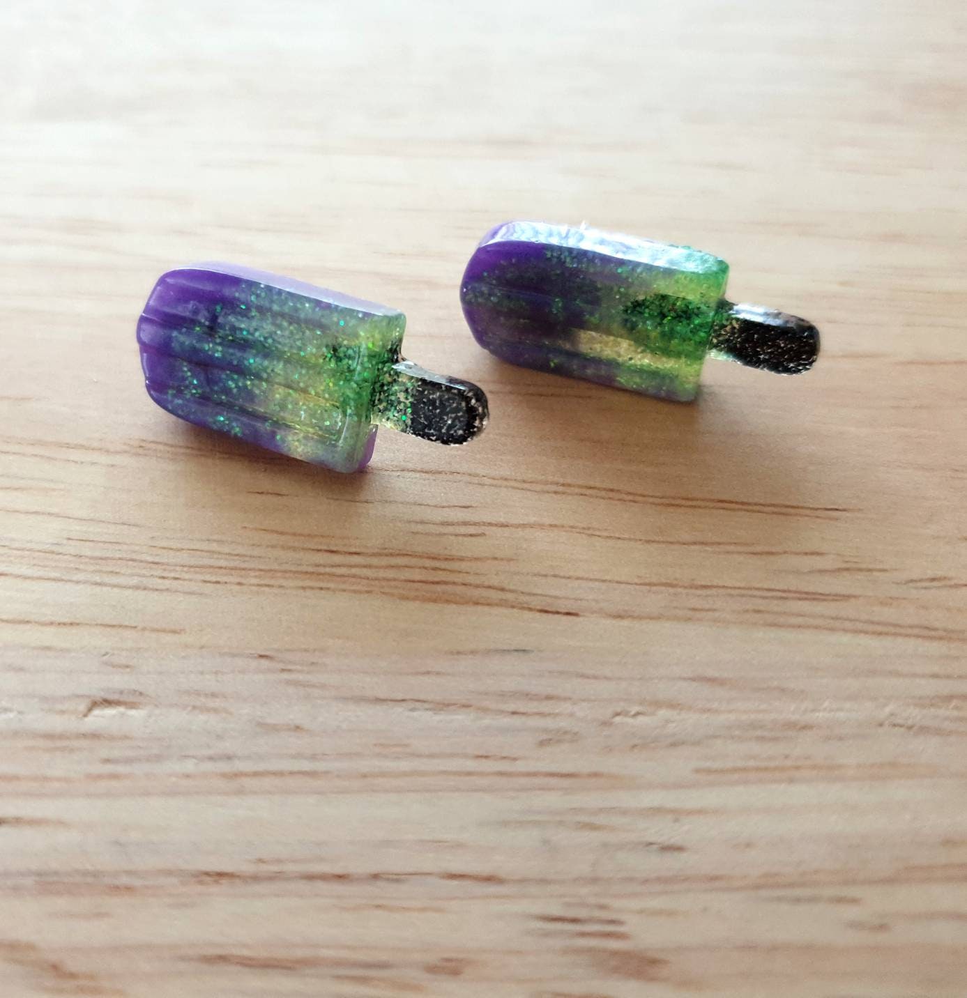 Putple Icy Pole Stud Earrings, Purple, Green, Black Glitter Ice Cream Earrings, Statement Food Lover Earrings