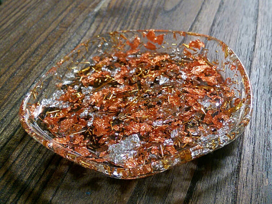 Resin Ring Dish Pentagon Design with Silver Gold and Rose Gold Leaf mix