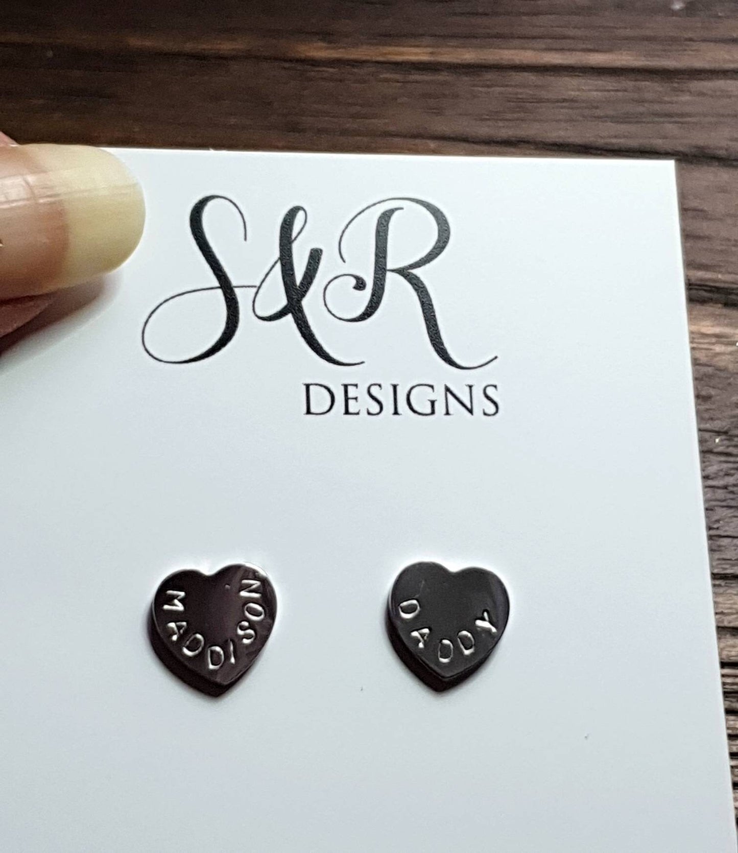 Personalised Heart Stud Earrings, Stainless Steel Hand Stamped Stud Earrings, Name or Initial Earrings. Choose Silver or Gold, 10mm