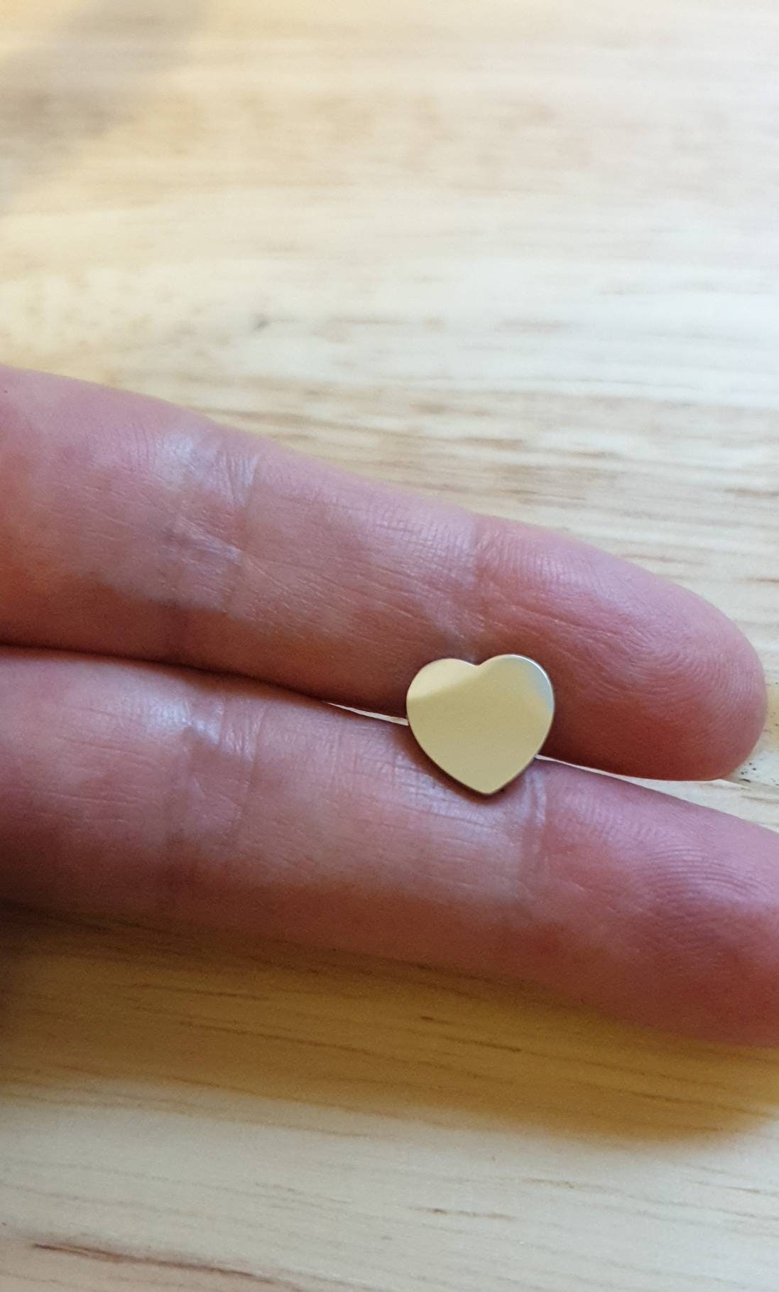 Personalised Heart Stud Earrings, Stainless Steel Hand Stamped Stud Earrings, Name or Initial Earrings. Choose Silver or Gold, 10mm