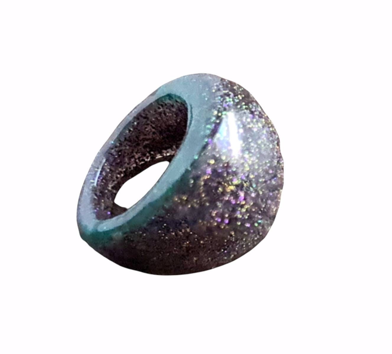 Statement Dome Ring, Resin Teal, Purple Ring, Handmade Size 7 US N AU