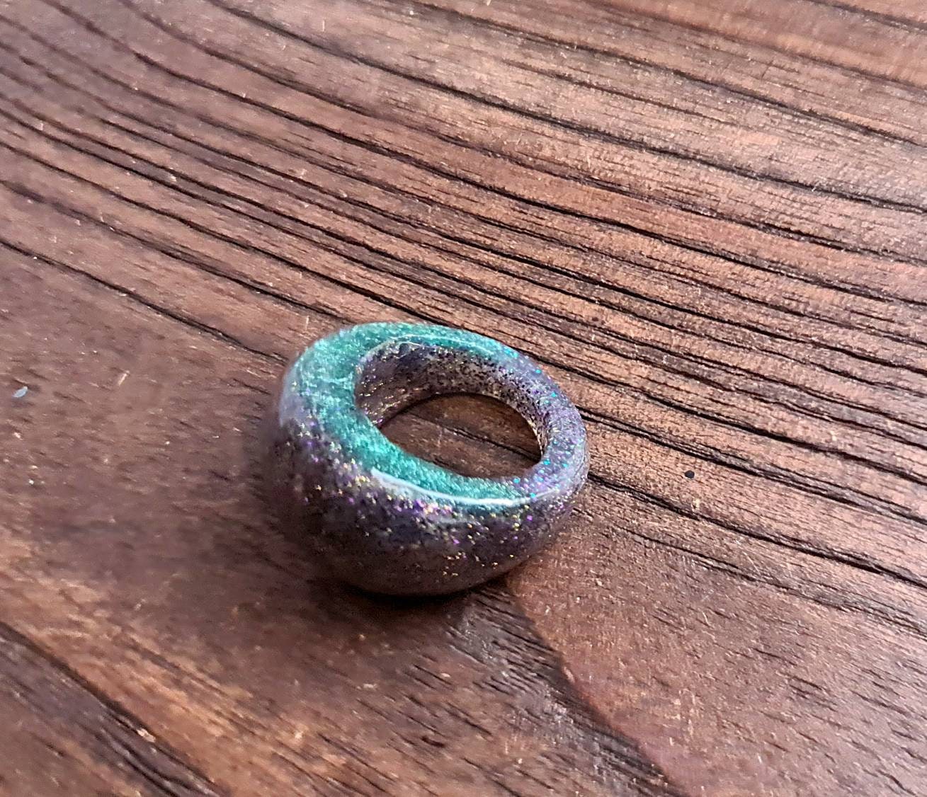 Statement Dome Ring, Resin Teal, Purple Ring, Handmade Size 7 US N AU