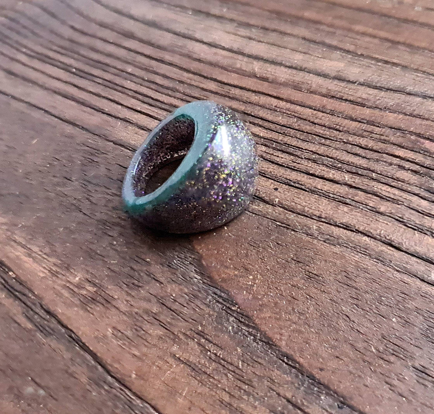 Statement Dome Ring, Resin Teal, Purple Ring, Handmade Size 7 US N AU