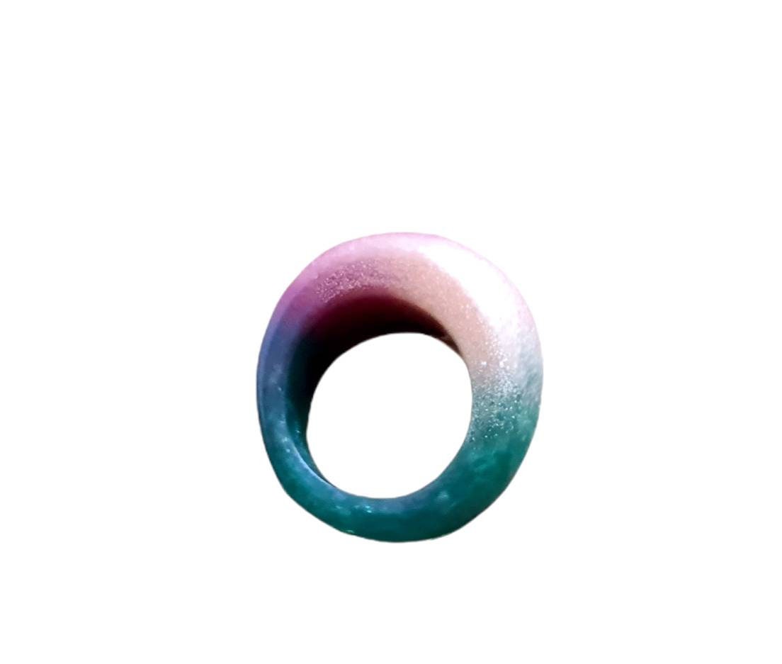 Statement Dome Ring, Resin Teal, White, Purple, Blue Ring, Handmade Size 7 US N AU