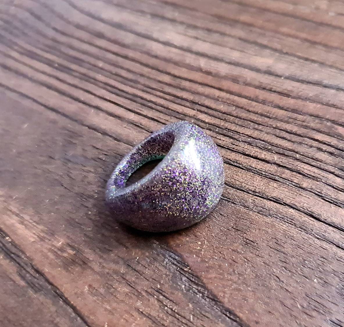 Statement Dome Ring, Resin Teal, Purple Ring, Handmade Size 7 US N AU