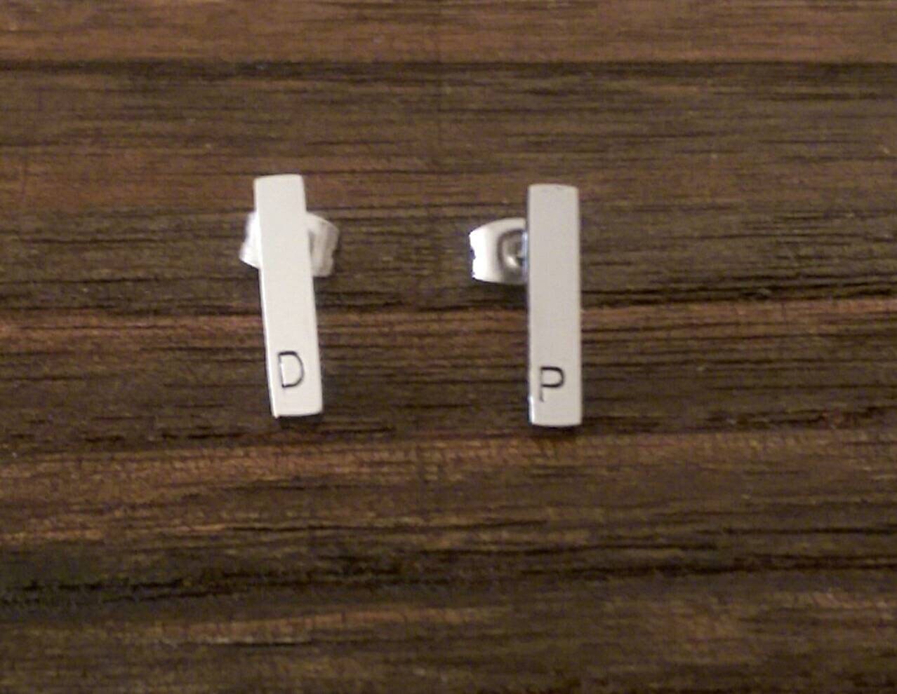 Gold Bar Studs, Hand Stamped Personalised Bar Stud Earrings Choose Silver, Gold or Rose Gold Stainless Steel, Last One