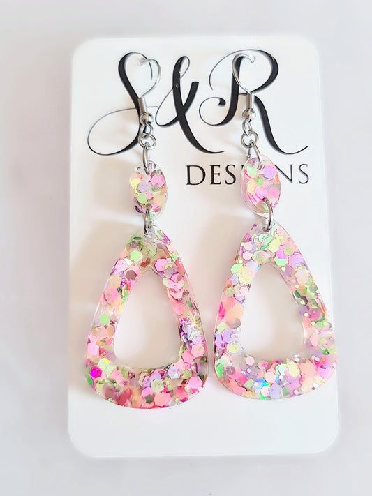 Pastel Triangle Dangle Earrings, Holographic Glitter Earrings, Resin Dangle Earrings, Stainless Steel Earrings, Statement Earrings
