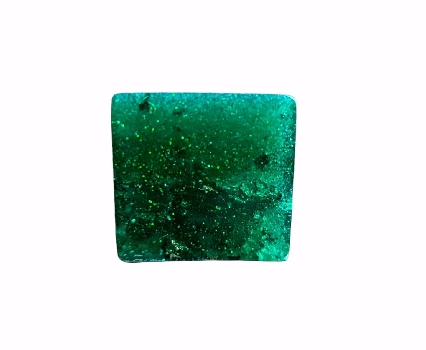 Statement Square Resin Ring, Handmade Size 7 US N AU. Emerald Green Glitter, Rosegold and Silver Leaf Ring