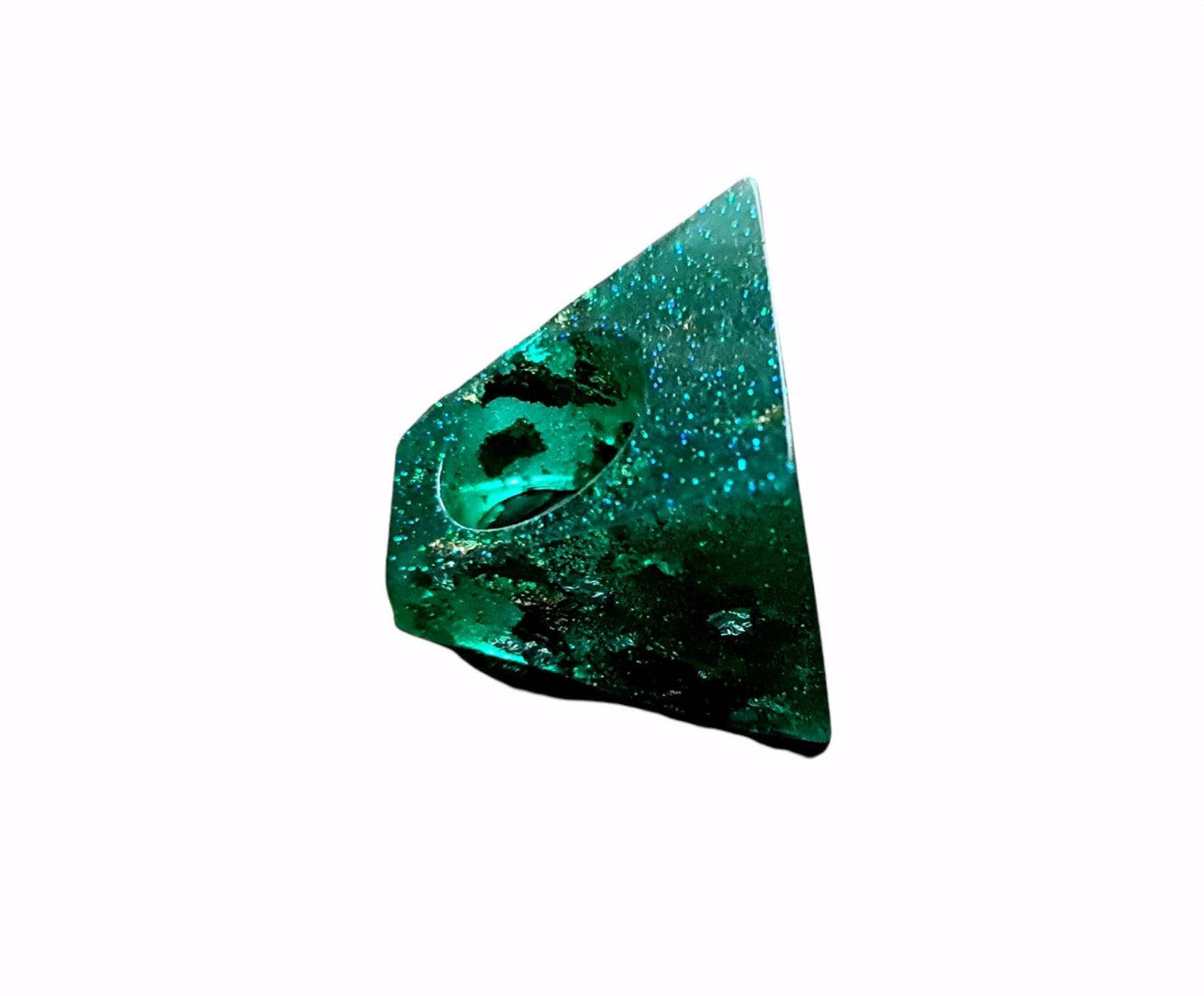 Statement Square Resin Ring, Handmade Size 7 US N AU. Emerald Green Glitter, Rosegold and Silver Leaf Ring