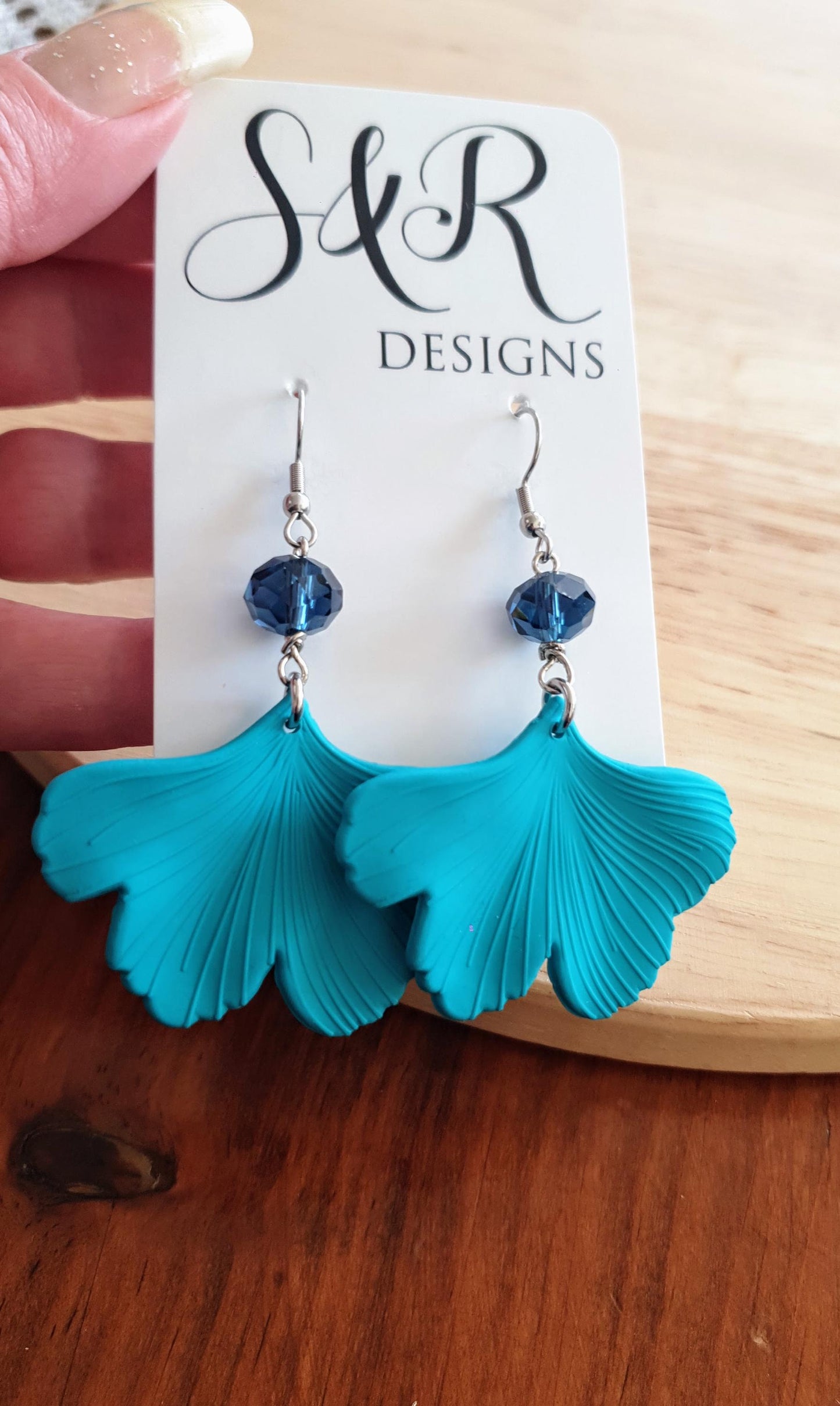 Turquoise Ginkgo Leaves Beaded Dangle Earrings, Blue Sapphire Glass Beaded drop Earrings, Statement Earrings made with Stainless Steel