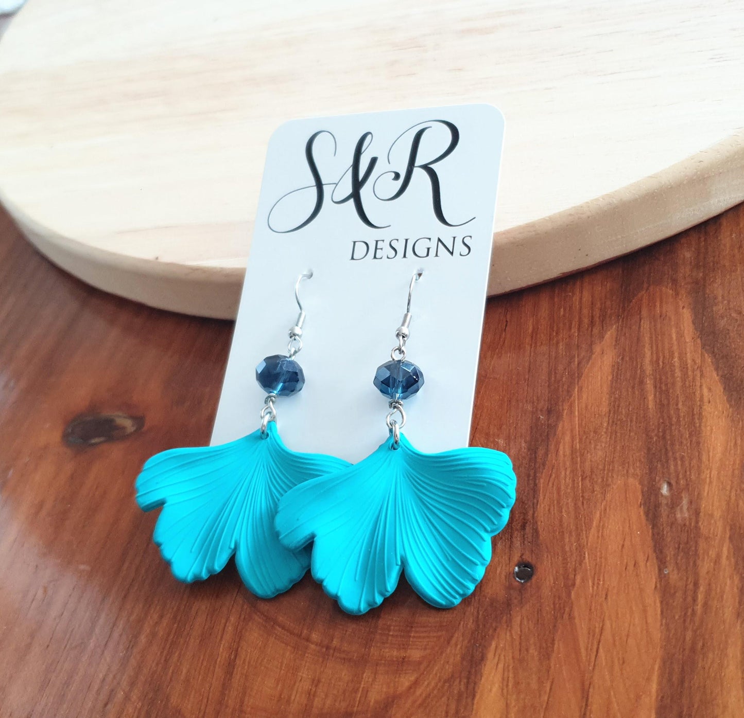 Turquoise Ginkgo Leaves Beaded Dangle Earrings, Blue Sapphire Glass Beaded drop Earrings, Statement Earrings made with Stainless Steel