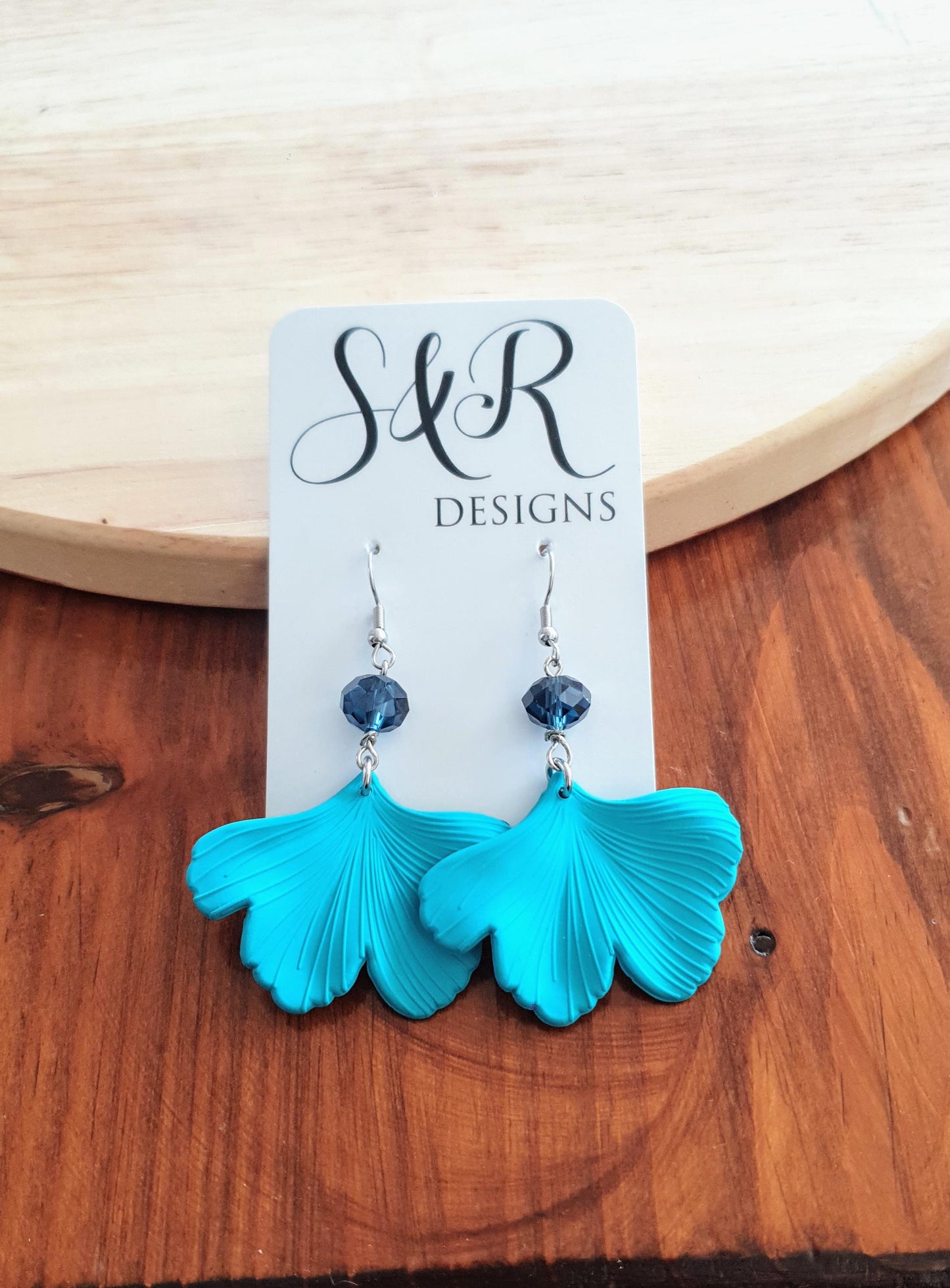 Turquoise Ginkgo Leaves Beaded Dangle Earrings, Blue Sapphire Glass Beaded drop Earrings, Statement Earrings made with Stainless Steel