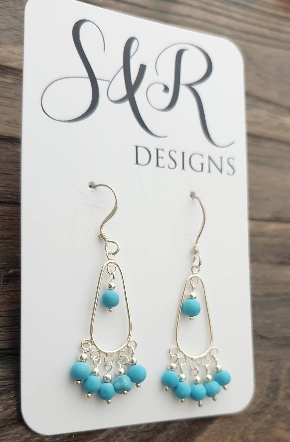 Sterling Silver Turquoise Beaded Dangle Earrings, Beaded Earrings