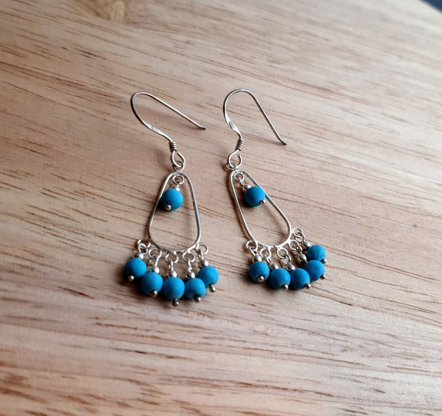Sterling Silver Turquoise Beaded Dangle Earrings, Beaded Earrings