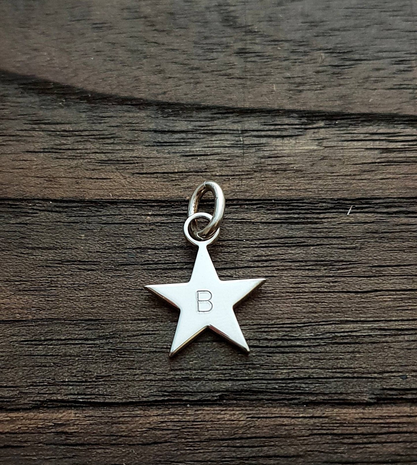 Sterling Silver Personalised Hand Stamped Name Pendant Circle 20mm or 15mm, Star or Heart Design