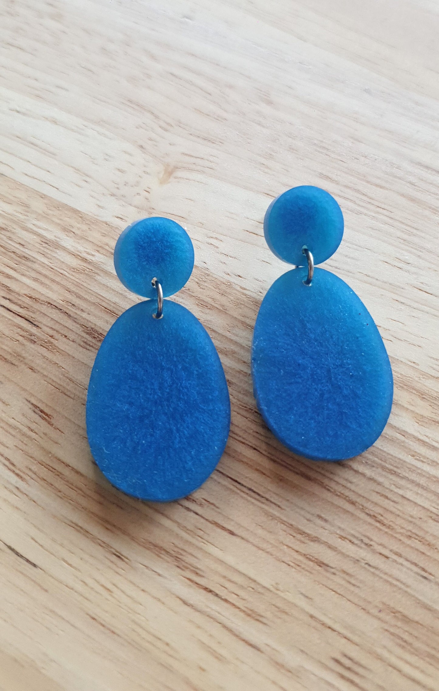 Blue Oval Long Resin Dangle Earrings, Stainless Steel Earrings