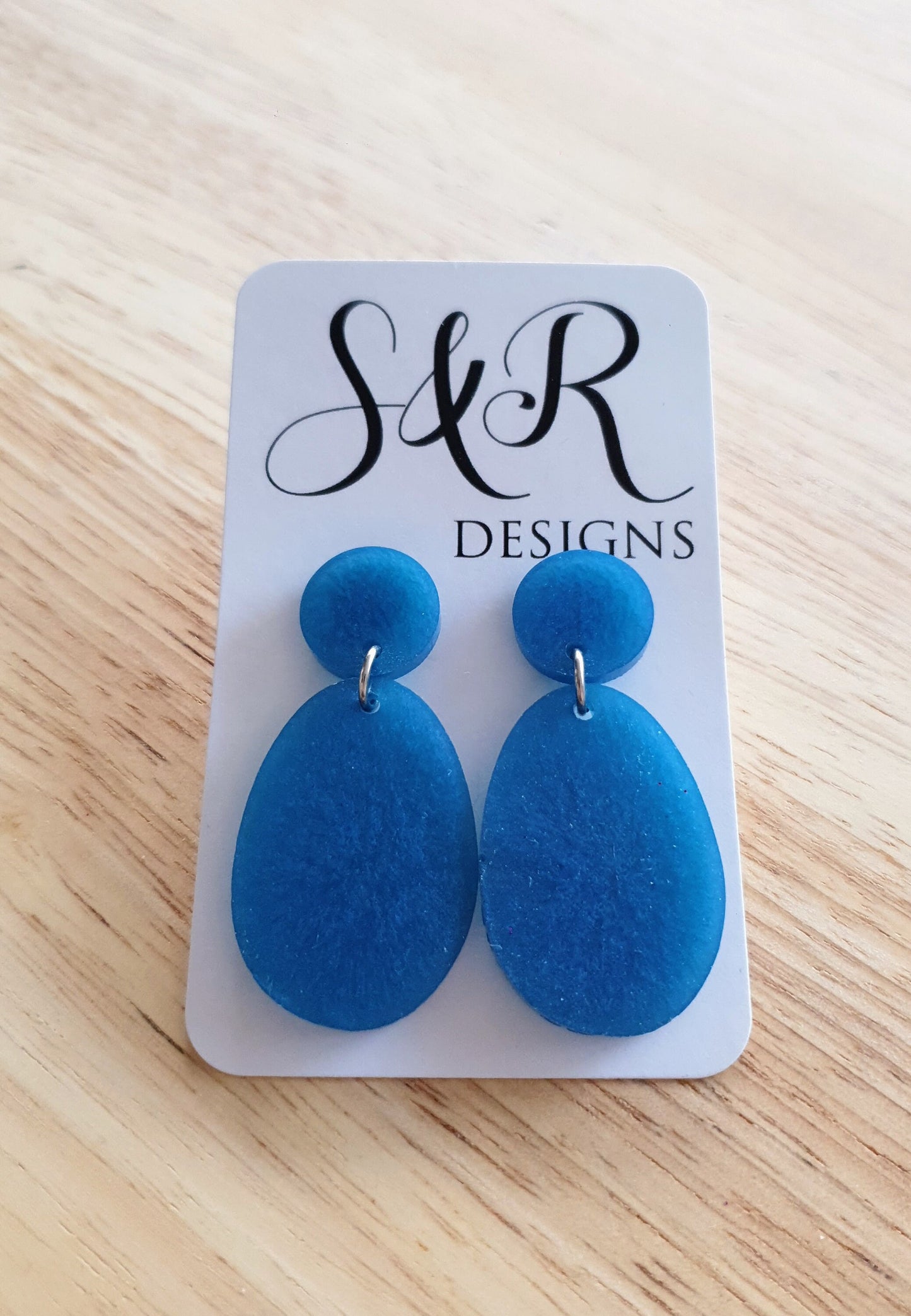 Blue Oval Long Resin Dangle Earrings, Stainless Steel Earrings