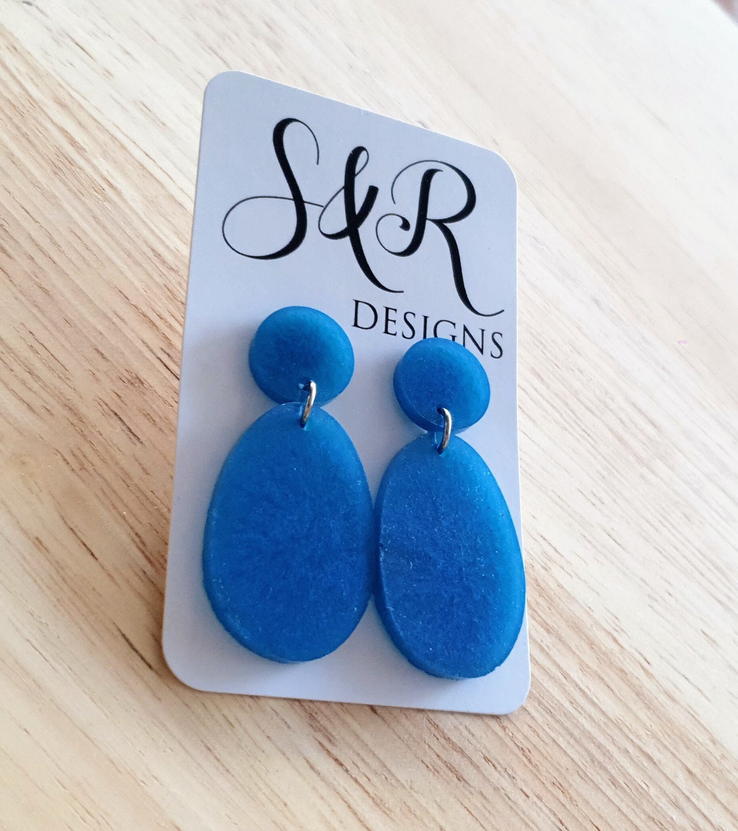 Blue Oval Long Resin Dangle Earrings, Stainless Steel Earrings
