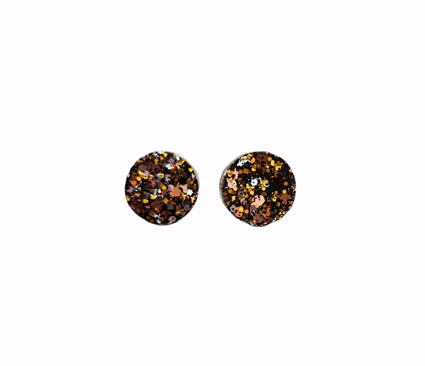 Circle Dot Resin Stud Earrings, Black, Gold, Silver, Rosegold Glitter Earrings. Stainless Steel Stud Earrings. 8mm, 10mm or 12mm