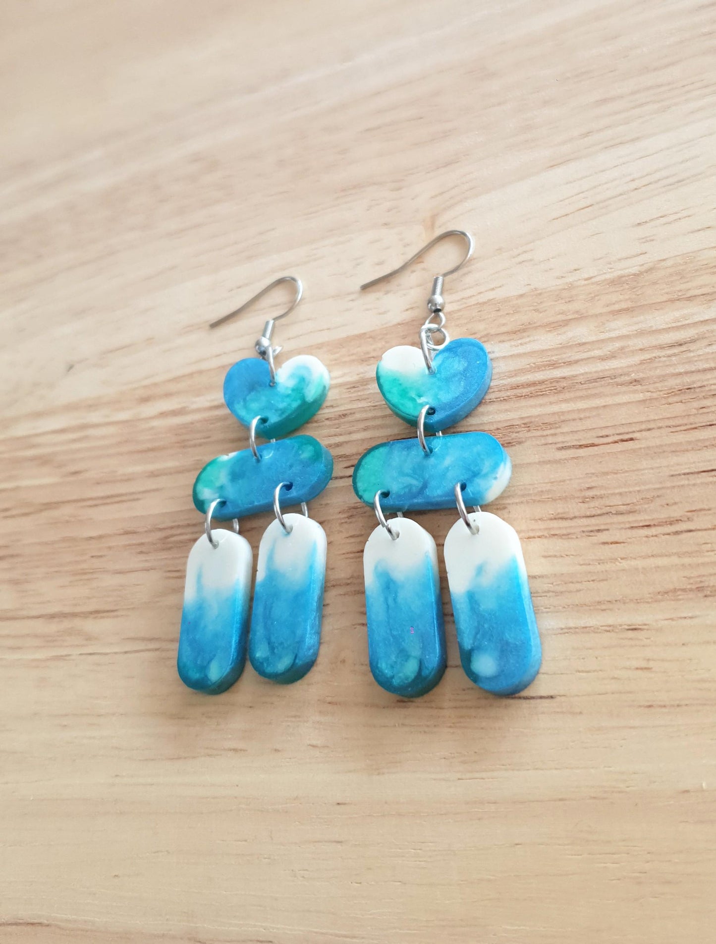 Chandelier Dangle Earrings, Heart Long Drop Earrings, Dangle Statement Earrings, Beachy Wear, Stainless Steel