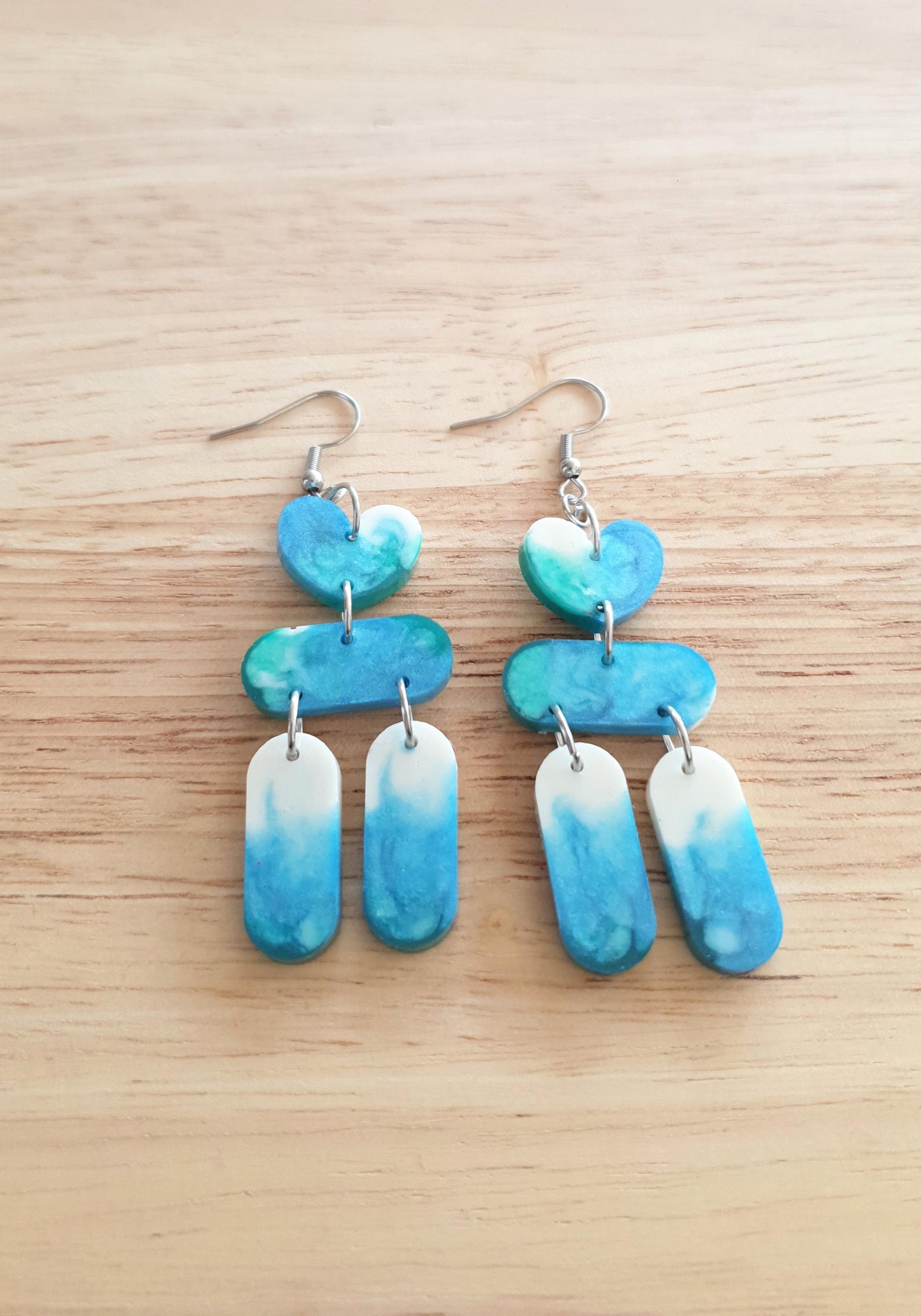 Chandelier Dangle Earrings, Heart Long Drop Earrings, Dangle Statement Earrings, Beachy Wear, Stainless Steel