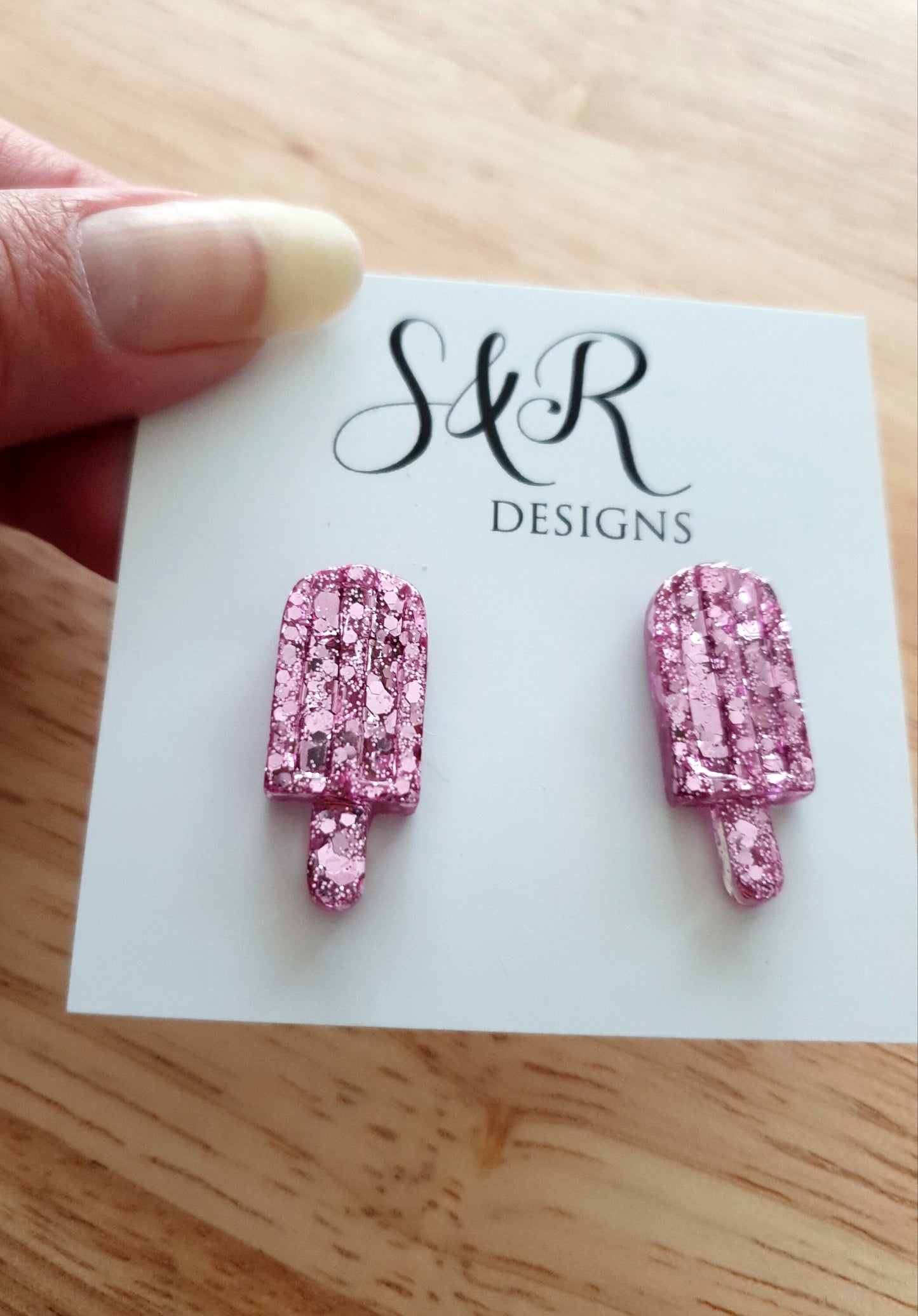 Pink Blush Icy Pole Stud Earrings, Light Pink Glitter Ice Cream Earrings, Statement Food Earrings