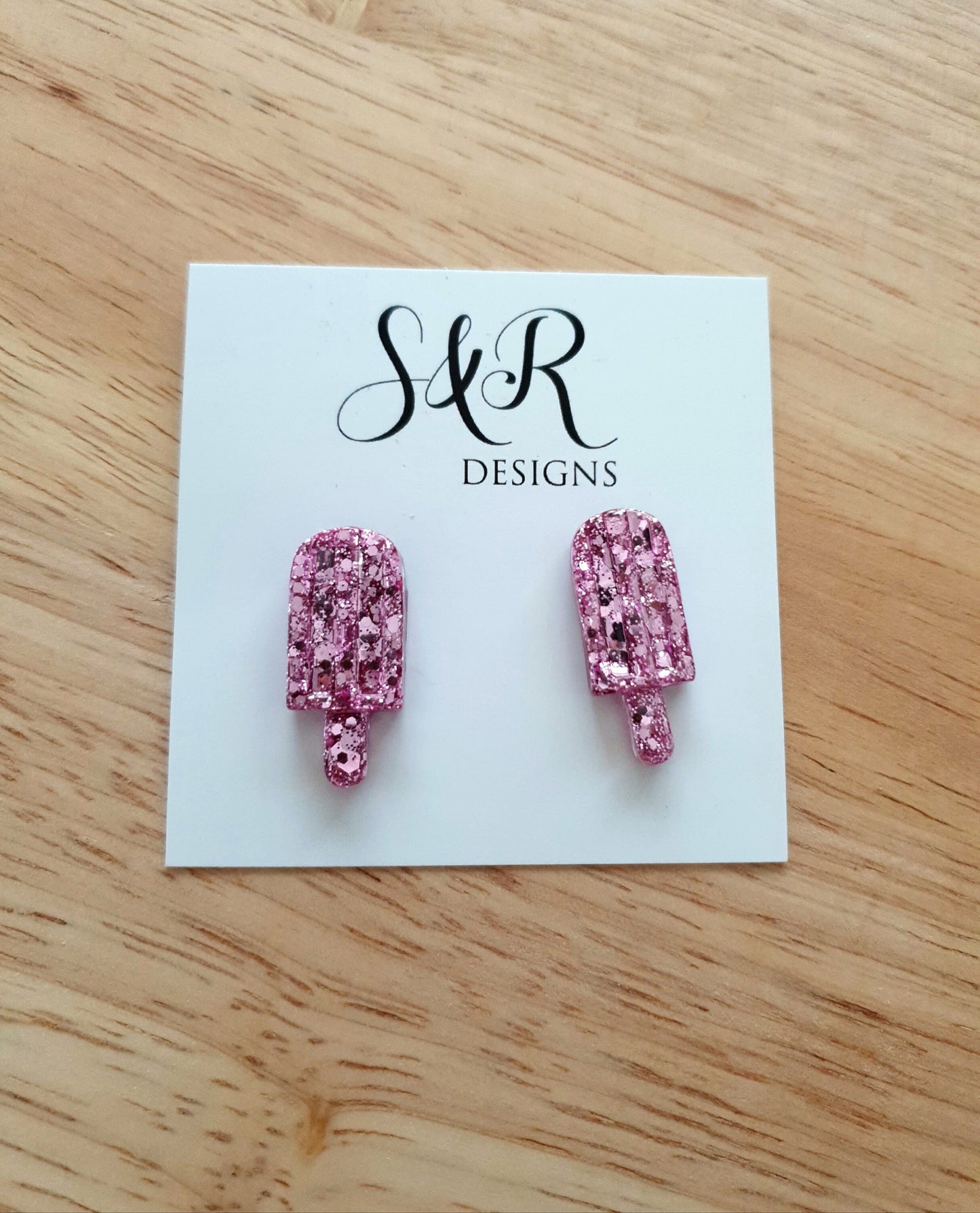 Pink Blush Icy Pole Stud Earrings, Light Pink Glitter Ice Cream Earrings, Statement Food Earrings