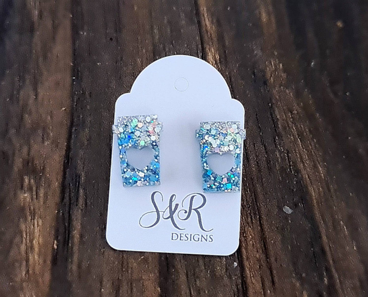 Coffee Cup Stud Earrings, Silver Holographic, Light Blue Glitter Coffee Earrings, Stainless Steel Studs, Coffee Lover