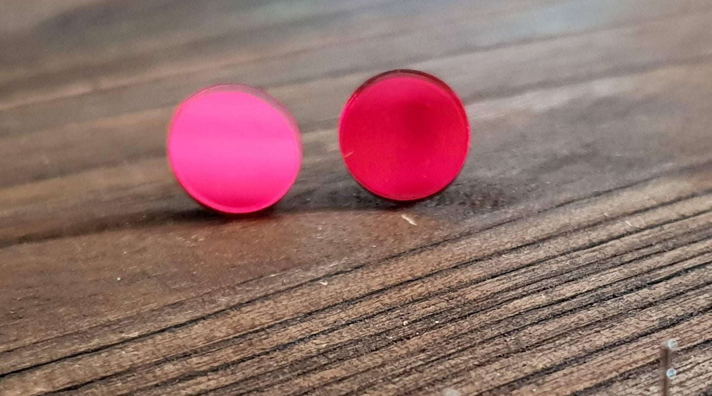 Burgandy red mirror circle stud earrings, acrylic earrings, stainless steel earrings.