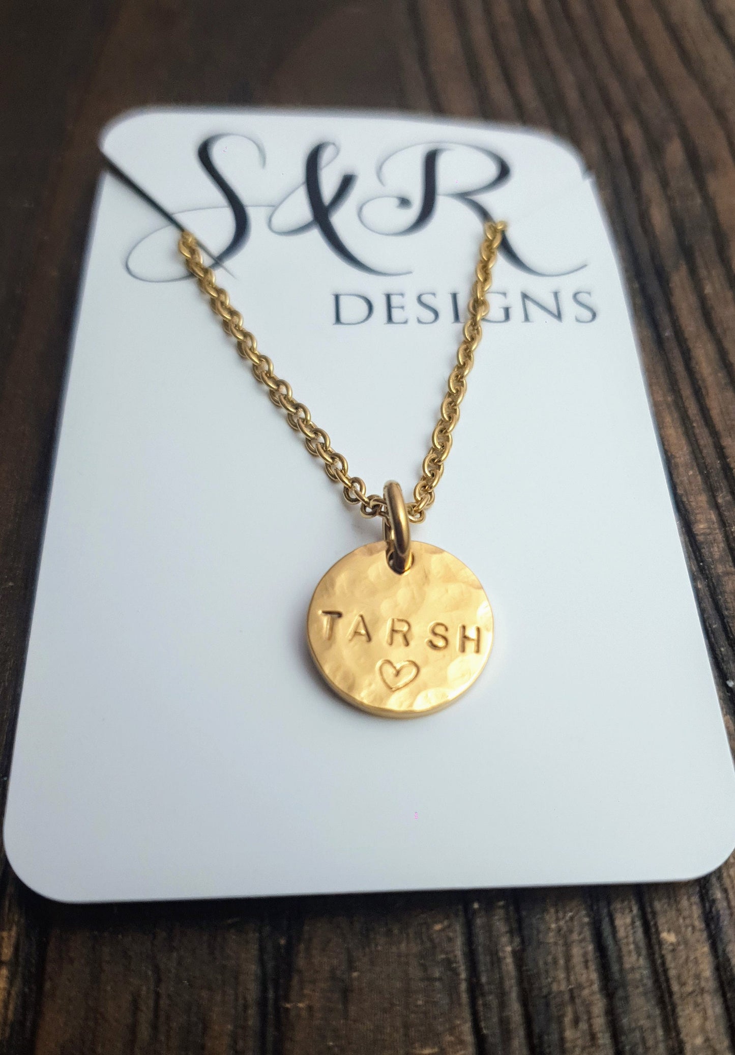 Custom Personalised Name Necklace, Hammered or Plain Circle Disc Personalized Gift, Hand Stamped, Choose colour. 15mm Disc