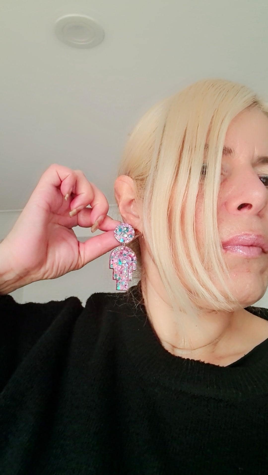 Glitter Resin Earrings, Pink Blue Teal Glitter Dangle Drop Earrings, Statement Handmade Resin Earrings