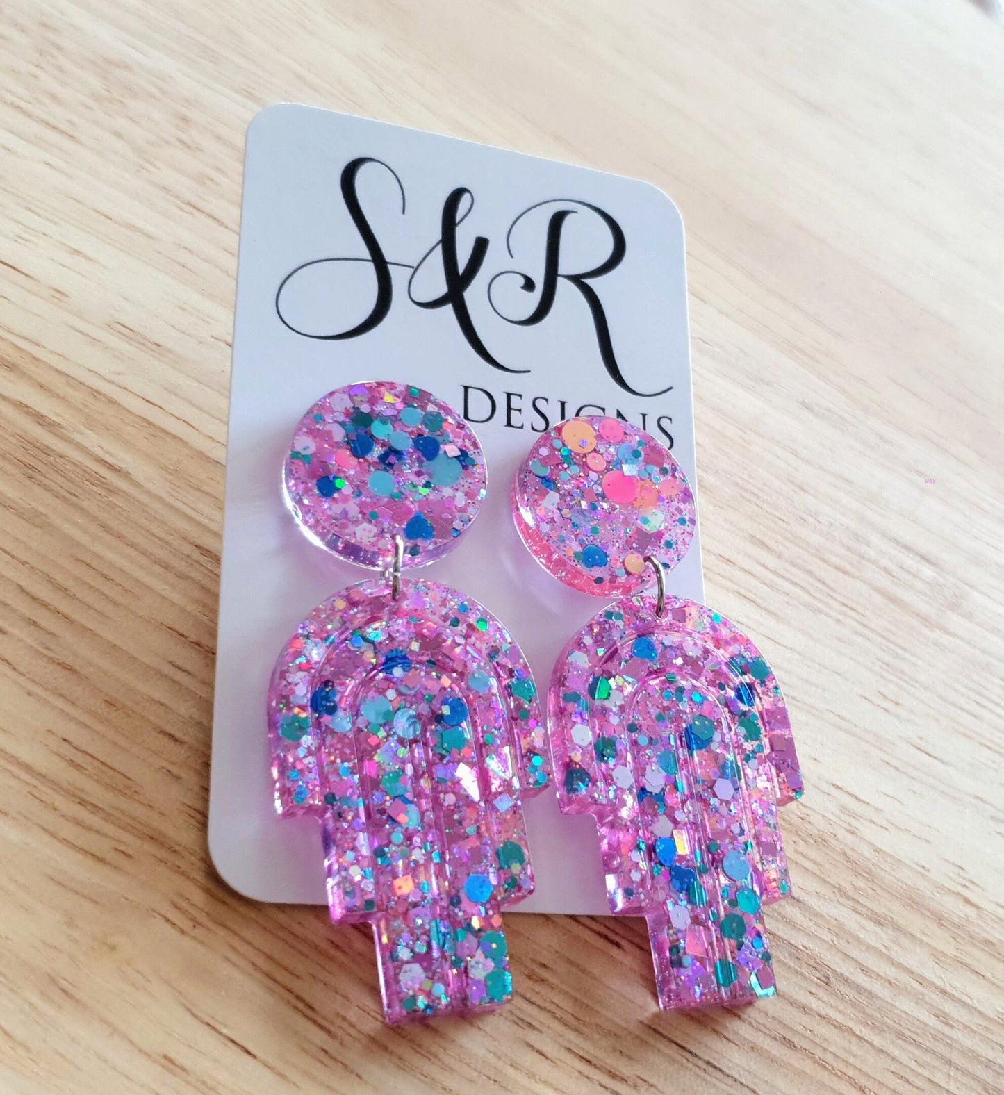 Glitter Resin Earrings, Pink Blue Teal Glitter Dangle Drop Earrings, Statement Handmade Resin Earrings