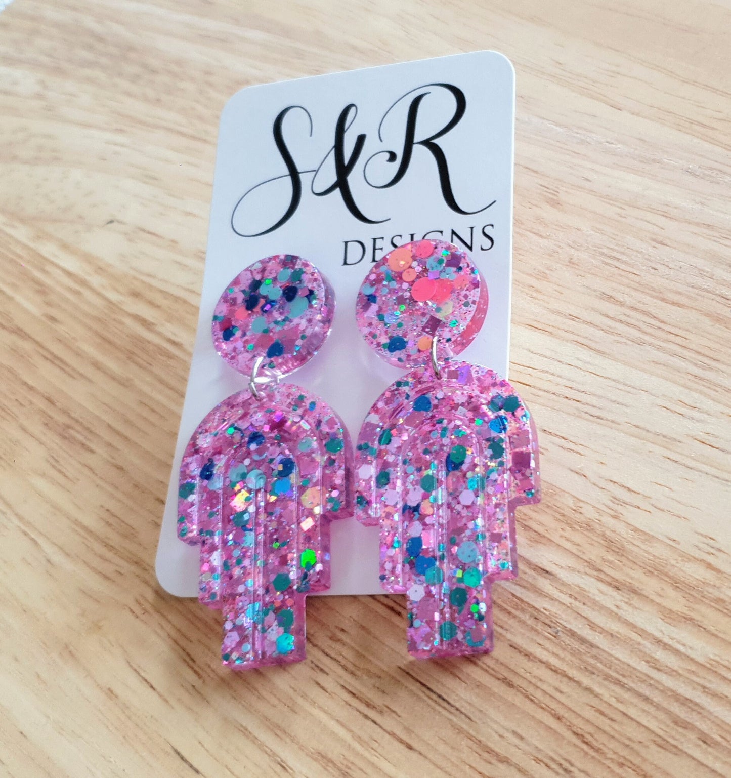 Glitter Resin Earrings, Pink Blue Teal Glitter Dangle Drop Earrings, Statement Handmade Resin Earrings