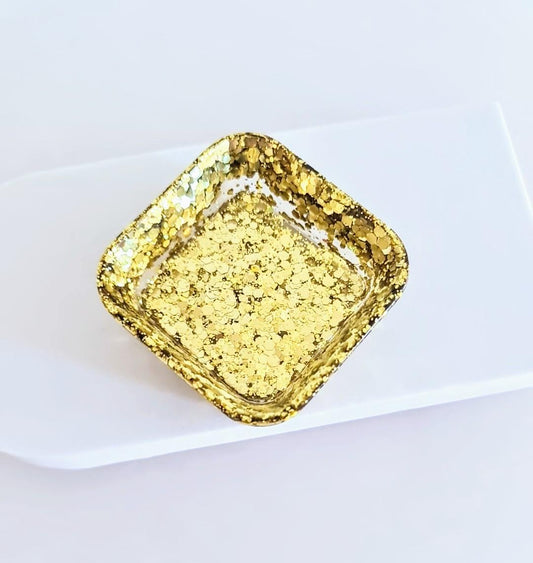 Gold resin square ring trinket dish, chunky glitter hand made resin jewellery dish, home decor