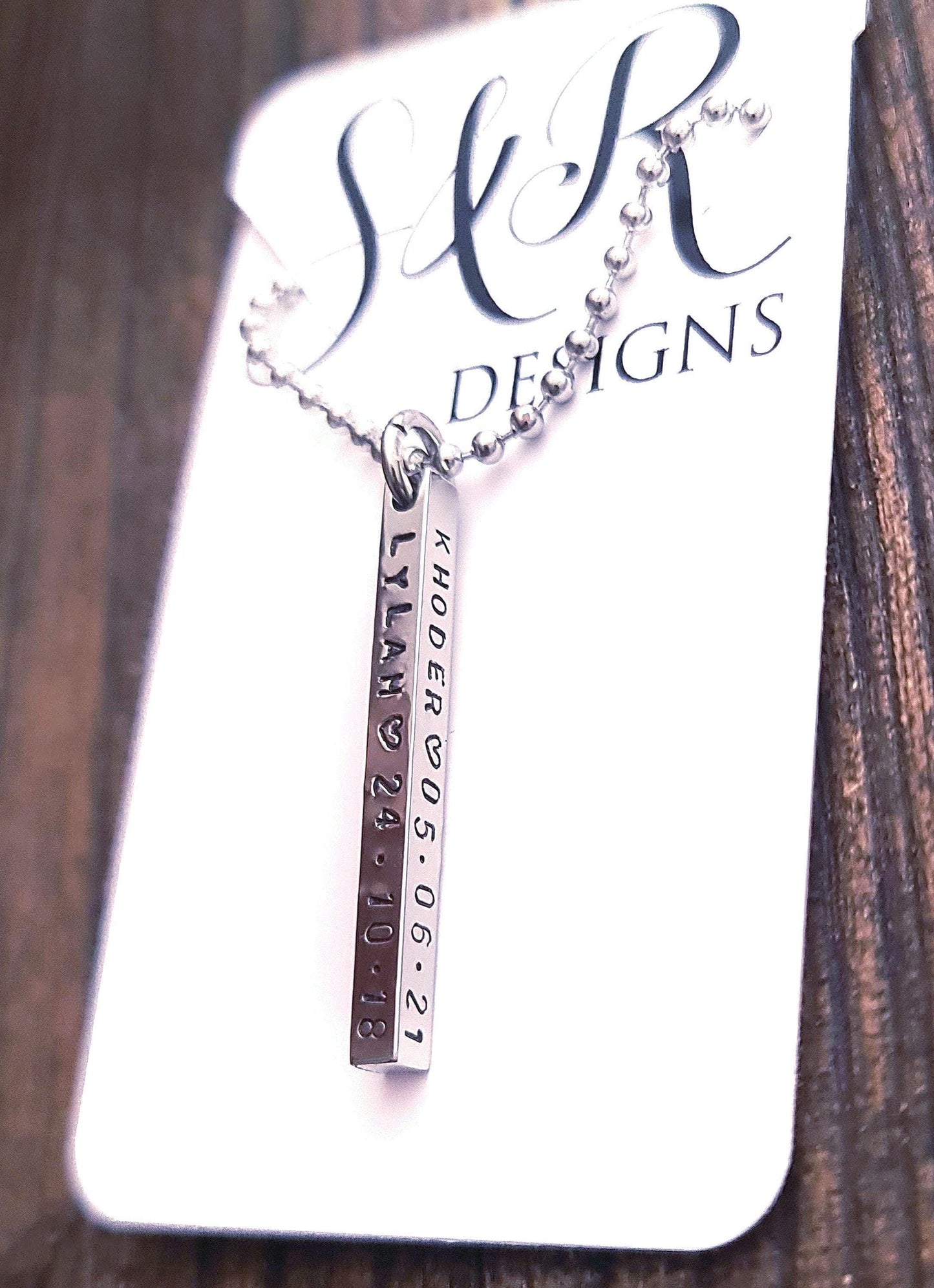 Personalised Bar Necklace, Name Hand Stamped Necklace Bar, Stainless Steel, 4 Sided Bar Pendant Necklace. Gift for Him or Her