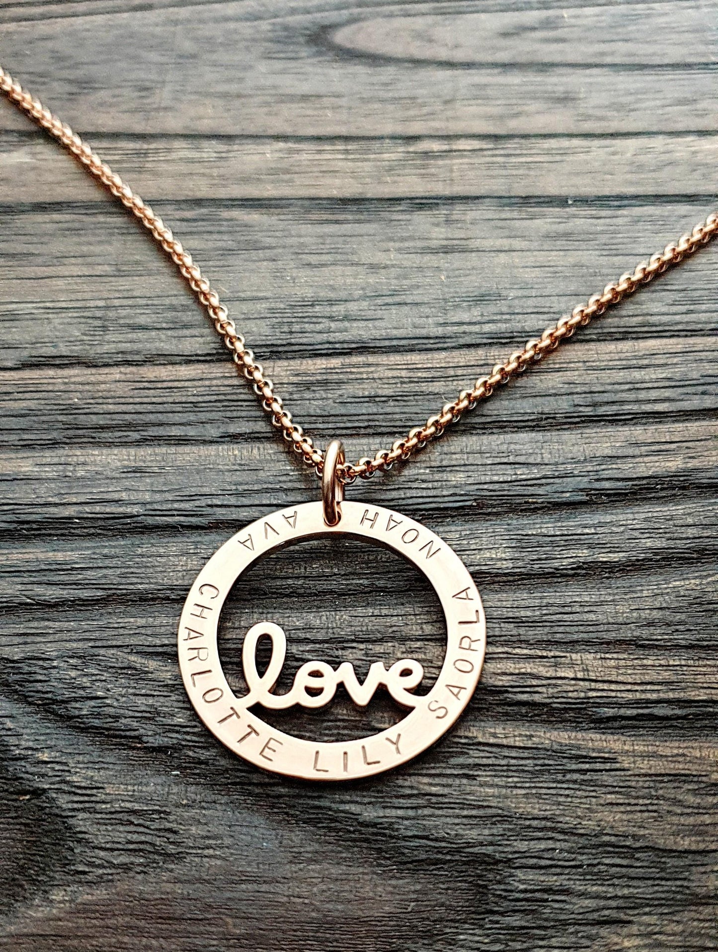 Love Personalised Necklace, Hand Stamped Necklace Design Pendant Stainless Steel. Gift for Valentines Day, Mothers Day, Sister, Grandmother