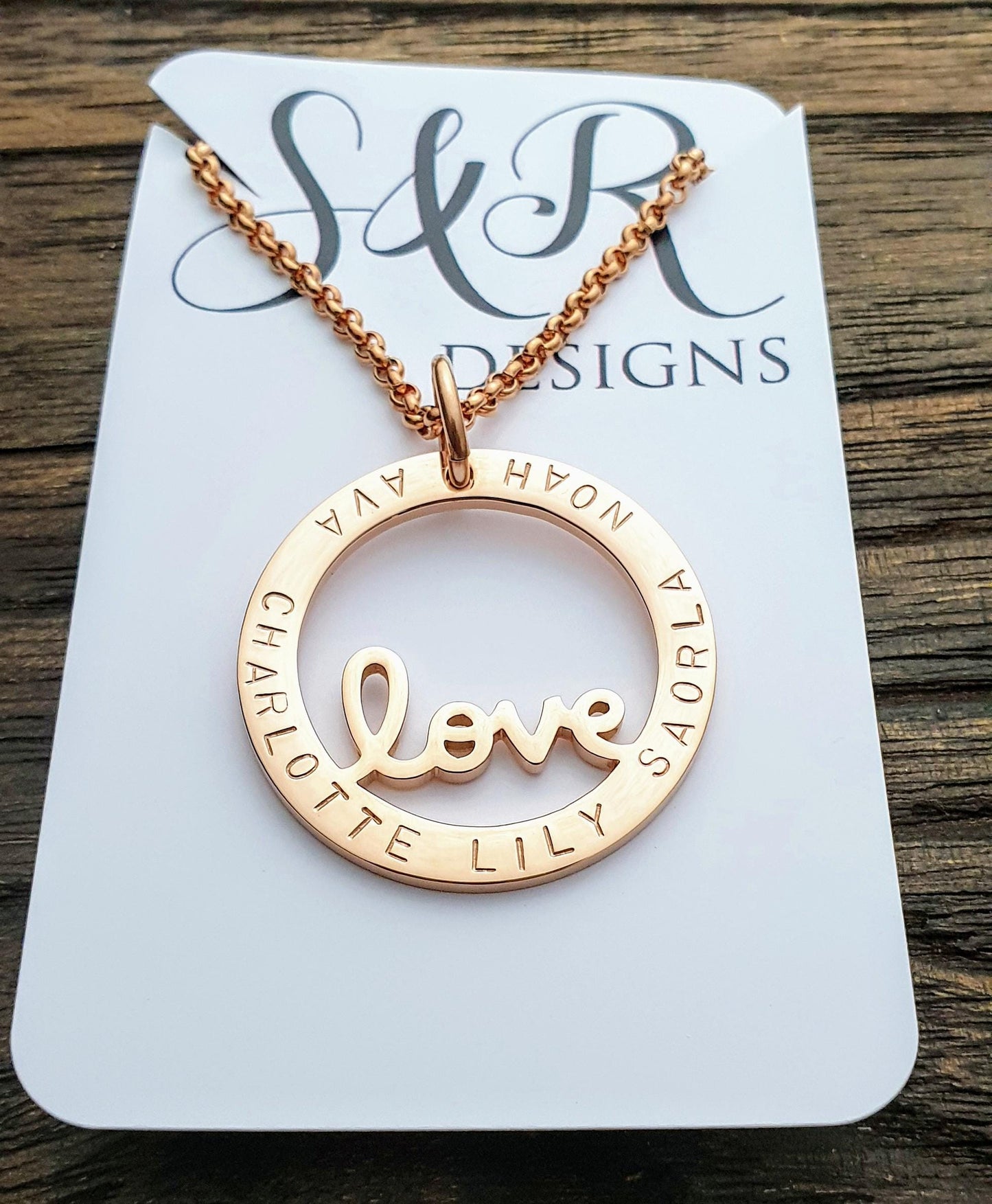Love Personalised Necklace, Hand Stamped Necklace Design Pendant Stainless Steel. Gift for Valentines Day, Mothers Day, Sister, Grandmother