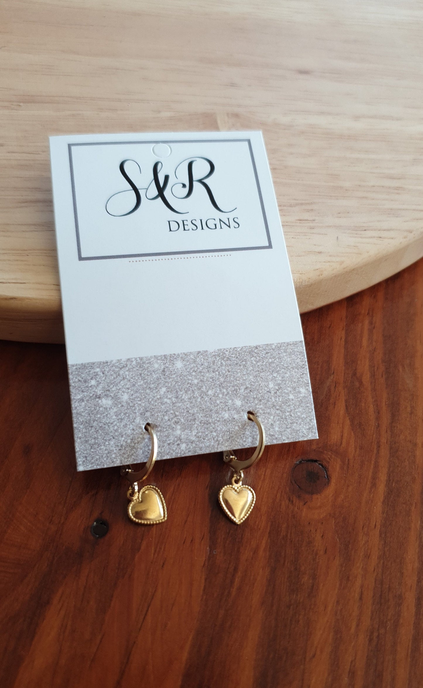 Gold Heart Earrings, Minimalist Dangle Drops, Stainless Steel Hoop or Leverback