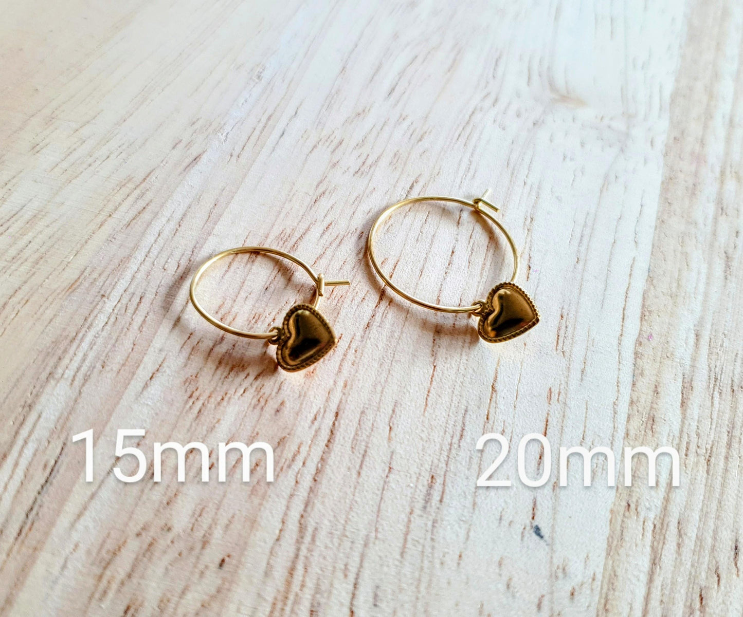 Gold Heart Earrings, Minimalist Dangle Drops, Stainless Steel Hoop or Leverback