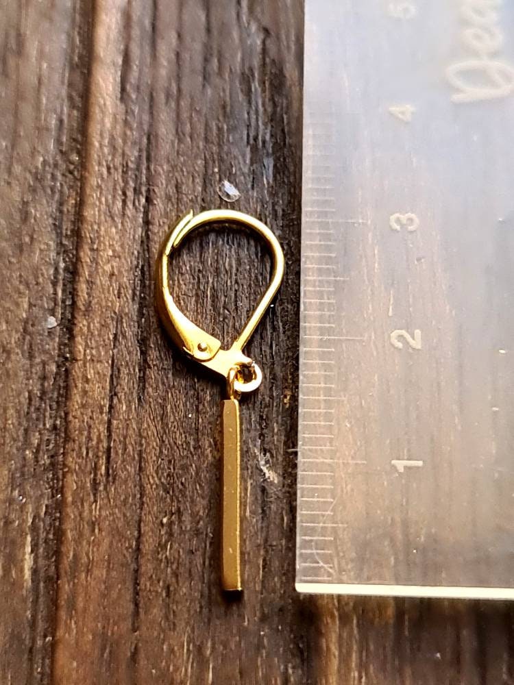 Gold Bar Hoop Earrings, Stainless Steel Dangle Bar Earrings, Choose Hoop, Leverback,  Earwire Hook or Threaders