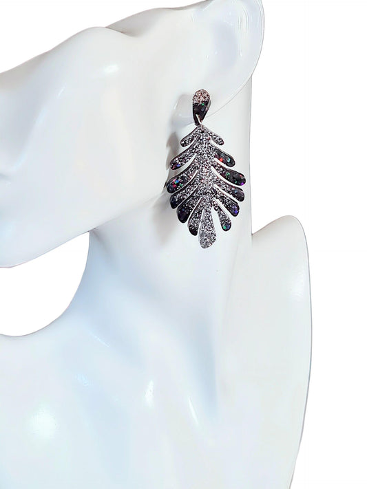Black Leaves Dangle Drop Earrings, Black & Silver Glitter Resin Leaf Earrings, Bold Statement Jewellery, Gift for her, Hypoallergenic